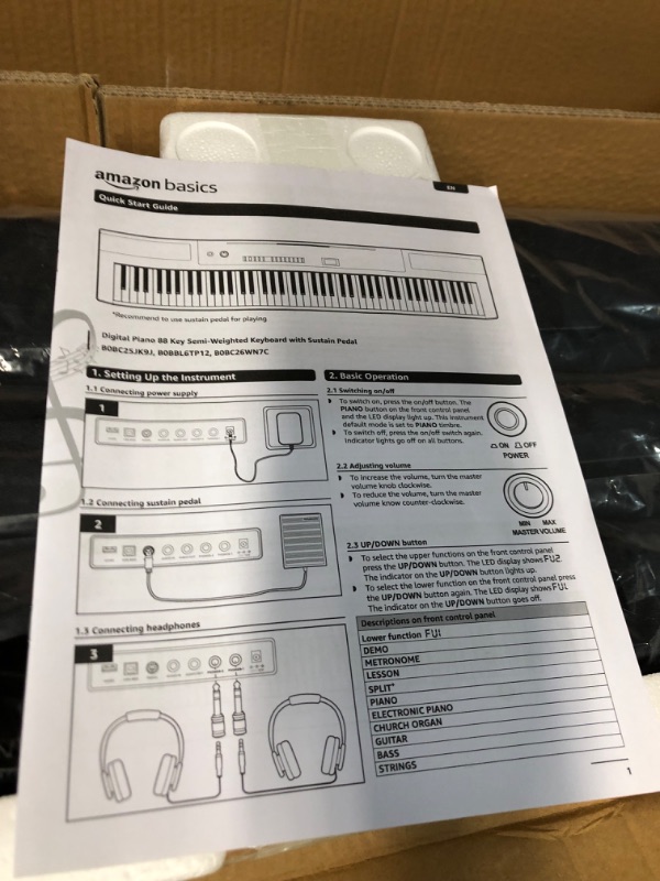 Photo 4 of **SEE NOTES**
Amazon Basics Digital Piano 88 Key Semi-Weighted Keyboard with Sustain Pedal, Power Supply, 2 Speakers