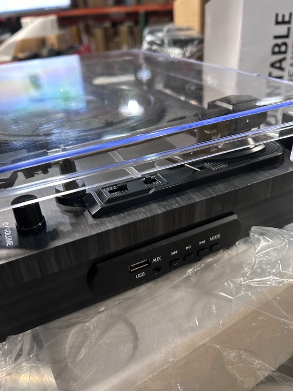 Photo 6 of Record Player with Speakers, 3-Speed Vinyl Record Player with Dual Stereo Speakers Support Wireless Connection RCA Output Aux in USB Vintage Design Turntable Black