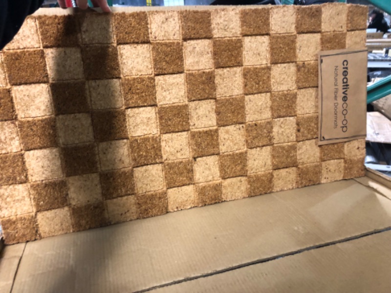 Photo 1 of Creative Co-Op Engraved Coir Checkerboard Print and PVC Back, Natural Doormat