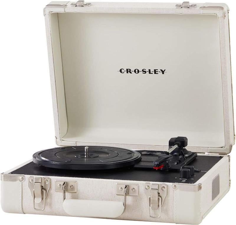 Photo 1 of Crosley CR8005F-WS Cruiser Plus Vintage 3-Speed Bluetooth in/Out Suitcase Vinyl Record Player Turntable, White Sand Bluetooth In/Out 