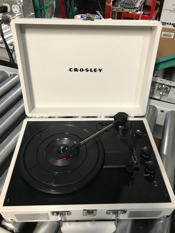 Photo 3 of Crosley CR8005F-WS Cruiser Plus Vintage 3-Speed Bluetooth in/Out Suitcase Vinyl Record Player Turntable, White Sand Bluetooth In/Out 