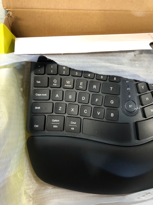 Photo 4 of EDJO Ergonomic Wireless Keyboard Rechargeable, Bluetooth/2.4G Wireless Keyboard with Cushioned Wrist Rest, Multi-Device, Split Design,