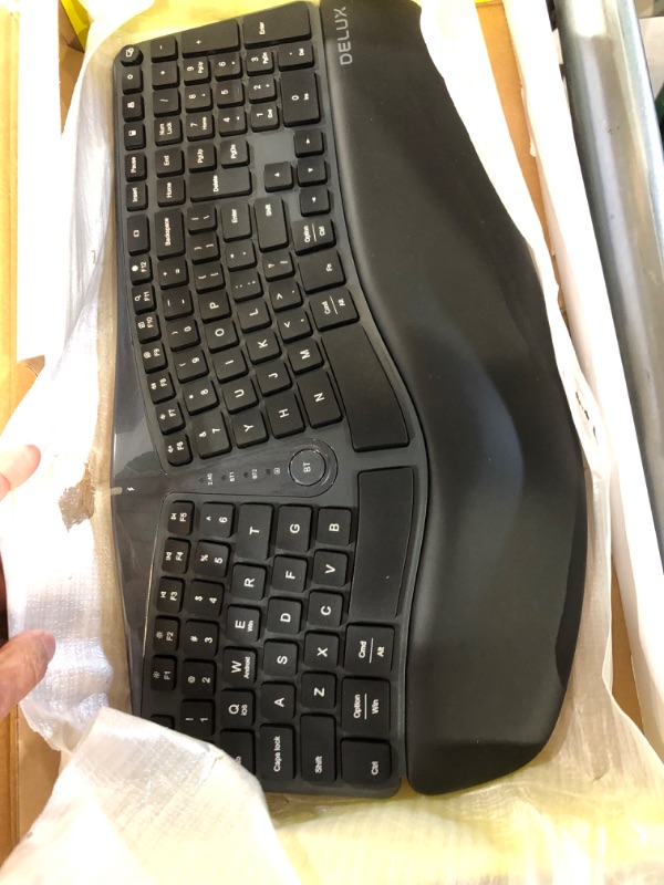 Photo 2 of EDJO Ergonomic Wireless Keyboard Rechargeable, Bluetooth/2.4G Wireless Keyboard with Cushioned Wrist Rest, Multi-Device, Split Design,