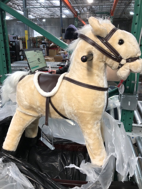 Photo 3 of (READ FULL POST) Rocking Horse Plush Animal on Wooden Rockers with Sounds, Stirrups, Saddle & Reins, Ride on Toy, by Happy Trails - Brown