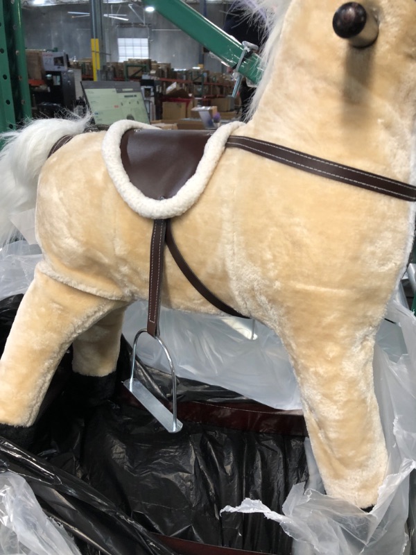 Photo 2 of (READ FULL POST) Rocking Horse Plush Animal on Wooden Rockers with Sounds, Stirrups, Saddle & Reins, Ride on Toy, by Happy Trails - Brown