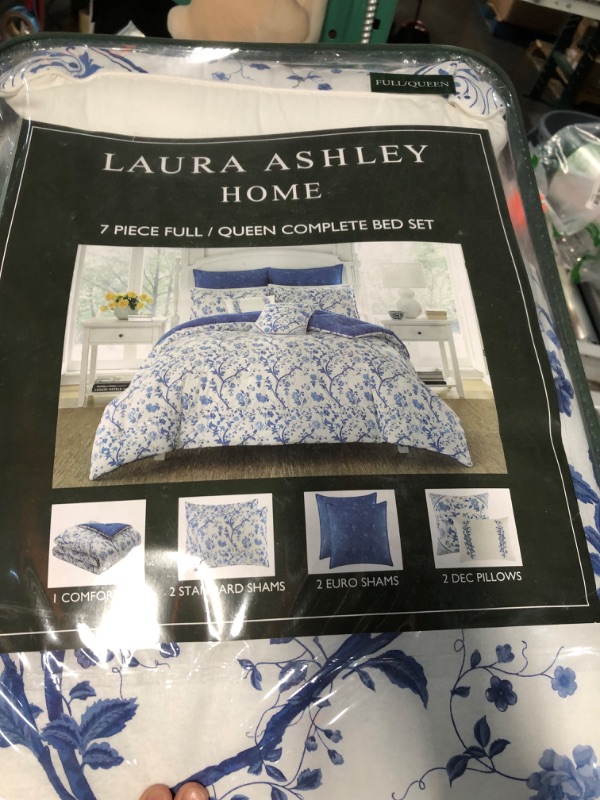 Photo 3 of Laura Ashley Home - Elise Collection - Luxury Ultra Soft Comforter, All Season Premium Bedding Set, Stylish Delicate Design Blue, Full/Queen