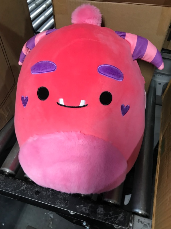 Photo 2 of Squishmallows Original 14-Inch Mont Pink Monster with Fuzzy Belly and Heart Cheeks - Official Jazwares Large Plush