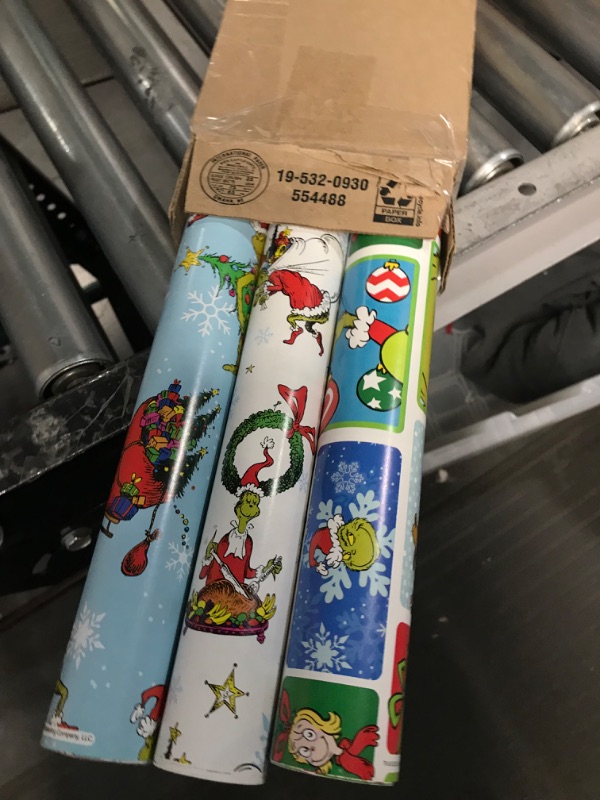 Photo 2 of **It's not the full roll** Hallmark Grinch Wrapping Paper, Blue