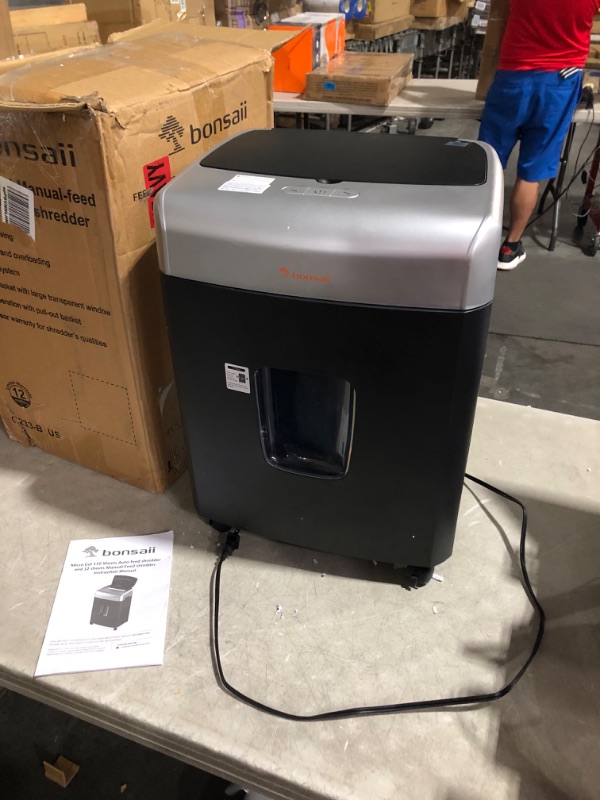 Photo 1 of ***USED - POWERS ON - UNABLE TO TEST FURTHER***
Bonsaii Office Paper Shredder, 110-Sheet Autofeed Heavy Duty Paper Shredder, 30 Minutes Micro Cut Home Office 