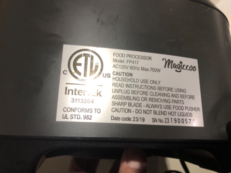 Photo 4 of ***HEAVILY USED AND DIRTY - MISSING PARTS - UNABLE TO TEST***
Magiccos 14-Cup French-Fry-Cutter Large Food-Processor - Large Feed Chute, Grey Color