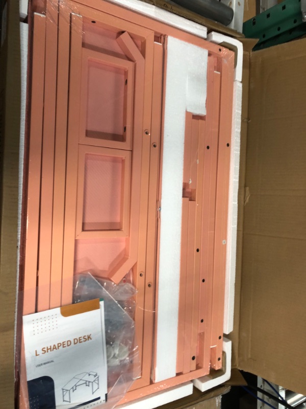 Photo 1 of ODK L Shaped Gaming Desk, 51 Inch Computer Desk with Monitor Stand, PC Gaming Desk, Corner Desk Table for Home Office Sturdy Writing Workstation, Carbon Fiber Surface, Pink… Pink 51*19 inch