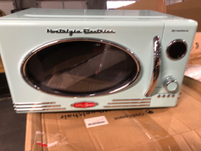 Photo 3 of ***SEE NOTE*** Nostalgia Retro Countertop Microwave Oven, 0.9 Cu. Ft. 800-Watts with LED Digital Display, Child Lock, Easy Clean Interior, Vintage Design With Crumb Tray, Aqua Aqua Microwave