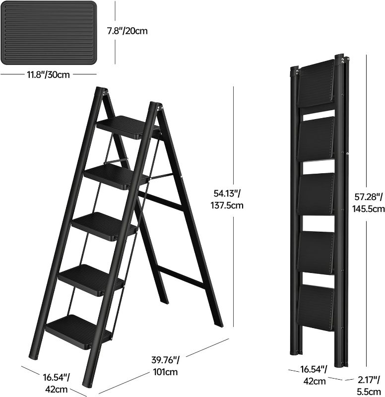 Photo 3 of (READ NOTES) JOISCOPE 5 Step Ladder,Lightweight Folding Step Stool with Anti-Slip Pedal,600 lbs Portable Sturdy Steel Ladder for Adults,Multi Purpose Folding 