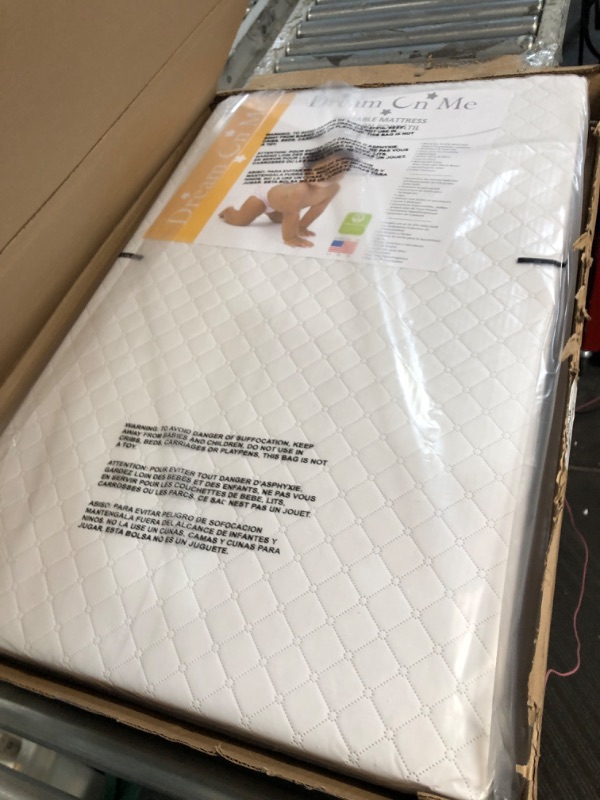 Photo 2 of Dream On Me Holly 3” Fiber Portable, Greenguard Gold Certified, Waterproof Vinyl Cover, Lightweight Mini Crib Mattress, White