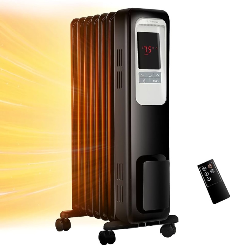 Photo 1 of Aikoper Oil Filled Radiator Heater, 1500W Electric Portable Space Heaters for Indoor Use with Remote, Digital Thermostat, 4 Modes, 24h Timer, Overheat & Tip-Over Protection Quiet for Whole Room