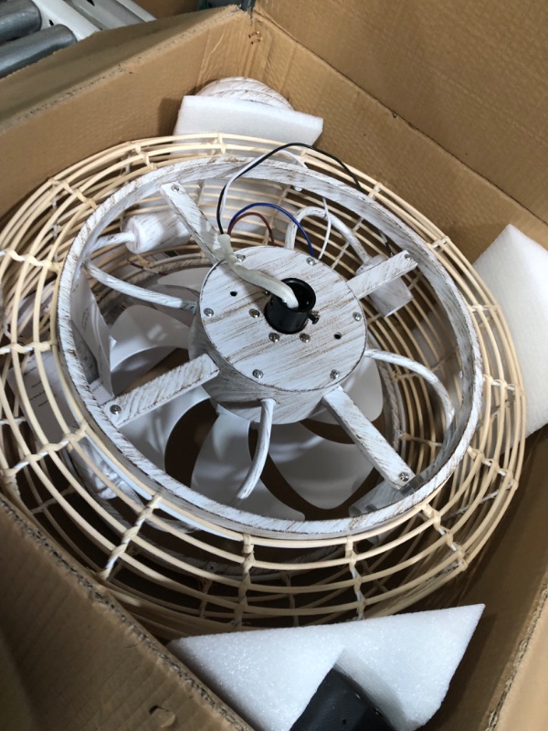 Photo 2 of *DAMAGED* FOR PARTS ONLY
zheshirui Boho Caged Ceiling Fans with Lights, 20 Inch White Rattan Fandelier Ceiling Fan with Lights and Remote Enclosed for Bedroom Kitchen Dining Room Boho Caged Fandelier Ceiling Fans with Light