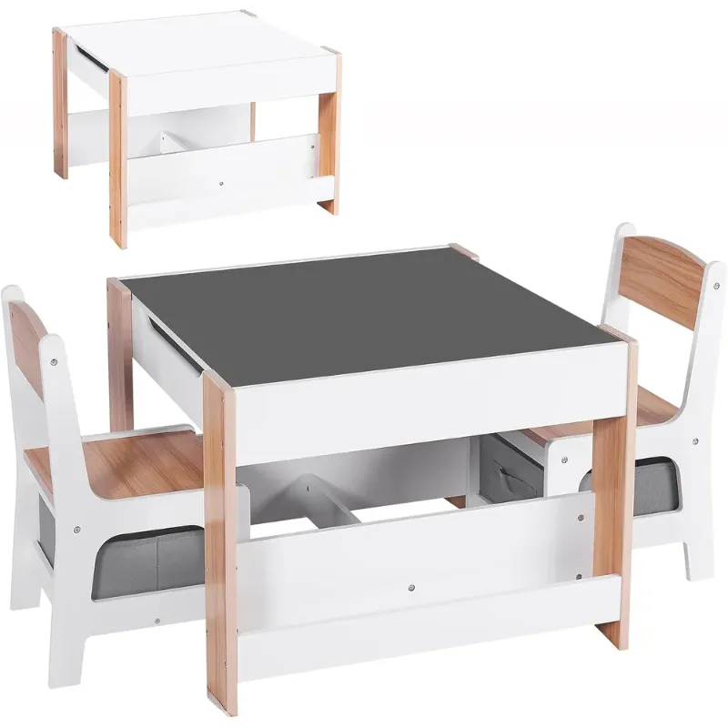 Photo 1 of 
Kids Table and Chair Set, 4 in 1 Wooden Activity Table & 2 Chairs with Storage Drawer