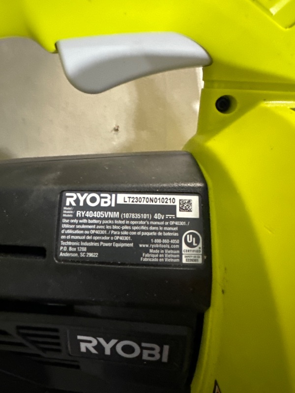 Photo 5 of **BATTERY AND CHARGER NOTY INCLUDED RYOBI 40-Volt Lithium-Ion Cordless Battery Leaf Vacuum/Mulcher (Tool Only)