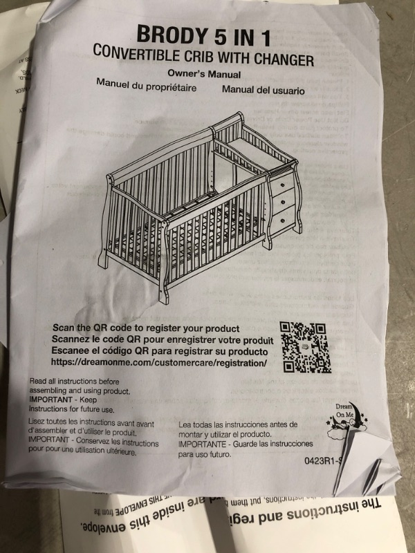 Photo 6 of Dream On Me 5 In 1 Brody Convertible Crib With Changer In White, Greenguard Gold Certified, Comes With 1" Changing Pad, Non-Toxic Finish, Made Of Durable Pinewood Crib White