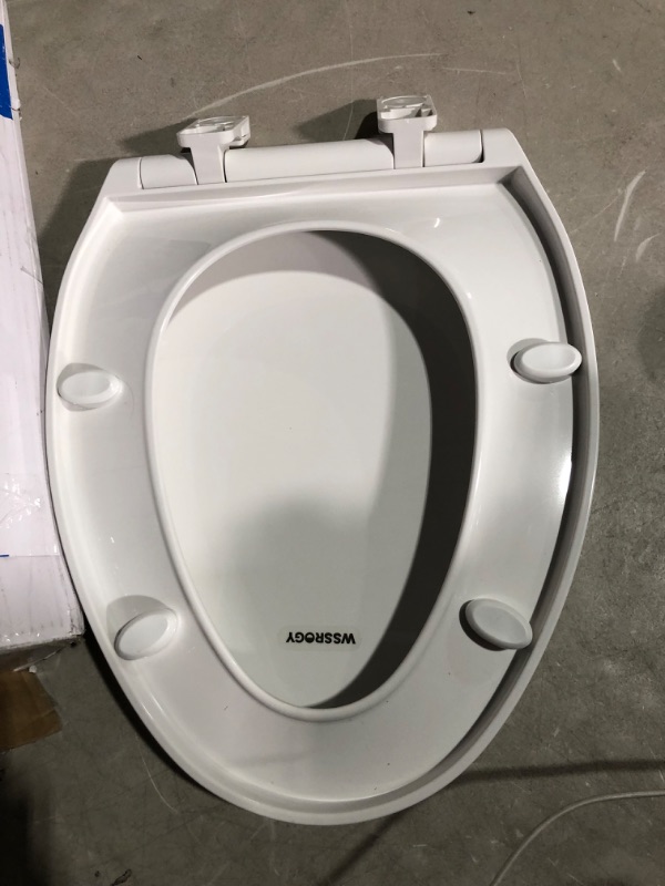 Photo 2 of **READ NOTES**
Toilet seat Elongated with Slow Close Hinges, Four Bumpers Never Loosen and Easily Remove, Two Sets of Parts, Plastic, White