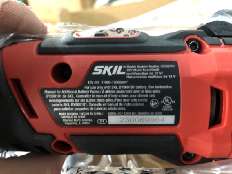 Photo 3 of SKIL PWRCore 12 Brushless 12V Oscillating Tool Kit with 40pcs Accessories, Includes 2.0Ah Lithium Battery and PWRJump Charger - OS592702, Red Oscillating Tool Kit_V1