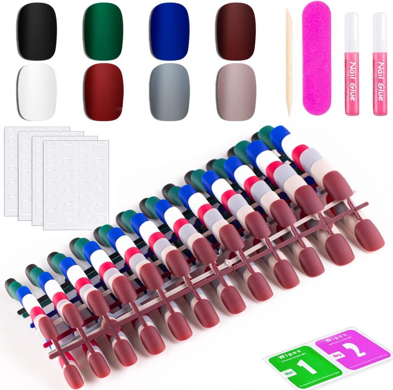 Photo 2 of BUNDLE OF 3 8 Solid Color Matte Short Square Press On Nails Pack