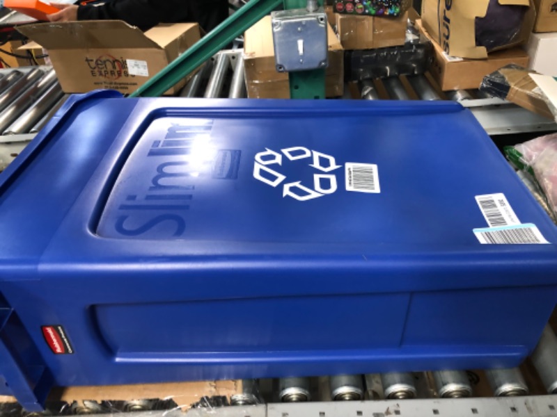 Photo 1 of Rubbermaid Slim Jim Trash Can Waste Bin with Venting Channels, Blue Recycling for Kitchen/Office/Workspace, Pack of 4 Blue Recycle