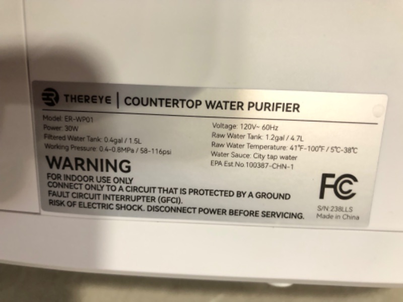 Photo 3 of ***USED - POWERS ON - UNABLE TO TEST FURTHER***
Thereye Reverse Osmosis System Countertop Water Filter, 7 Stage Purification, Portable RO Filtration