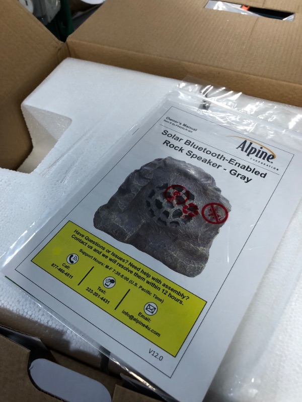 Photo 1 of Alpine Corporation Waterproof Bluetooth Solar-Powered Outdoor Wireless Rock Speaker, Gray