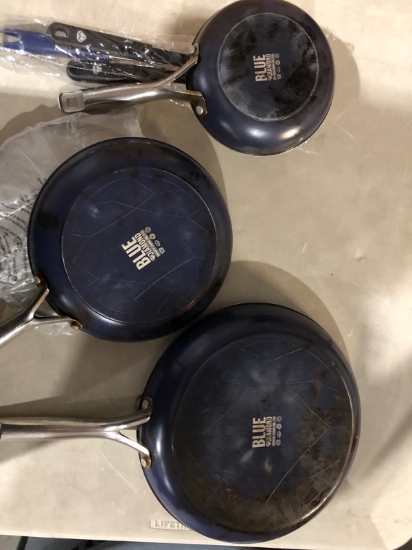 Photo 1 of Blue Diamond Cookware Diamond Infused Ceramic Nonstick 20 Piece Cookware Bakeware Pots and Pans Set, Blue & Cookware Diamond Infused Ceramic Nonstick, 11' Griddle Pan, Blue