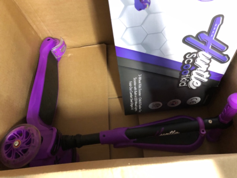 Photo 3 of 3 Wheeled Scooter for Kids - Stand & Cruise Child/Toddlers Toy Folding Kick Scooters w/Adjustable Height, Anti-Slip Deck, Flashing Wheel Lights, for Boys/Girls 2-12 Year Old - Hurtle HURFS56 Purple