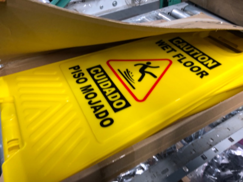 Photo 2 of XPCARE 4-Pack Caution Wet Floor Sign,Bilingual Warning Signs,2-Sided Fold-Out,A Frame Safety Wet Floor Signs Commercial,24 Inches,Yellow