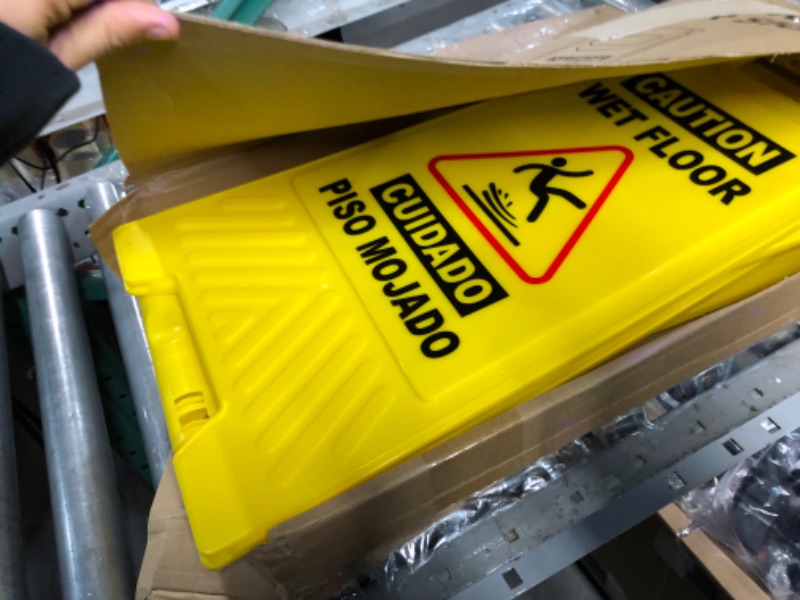 Photo 4 of XPCARE 4-Pack Caution Wet Floor Sign,Bilingual Warning Signs,2-Sided Fold-Out,A Frame Safety Wet Floor Signs Commercial,24 Inches,Yellow