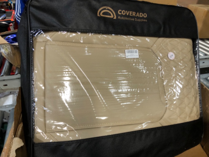 Photo 1 of Coverado Car Seat Covers Full Set, 5 Seats Waterproof Nappa Leather Seat Covers for Car, Front and Back Seat Cushions, Universal Seat Covers Auto Seat Protectors Fit for Most Sedans SUV Truck, Beige Beige Full Set
