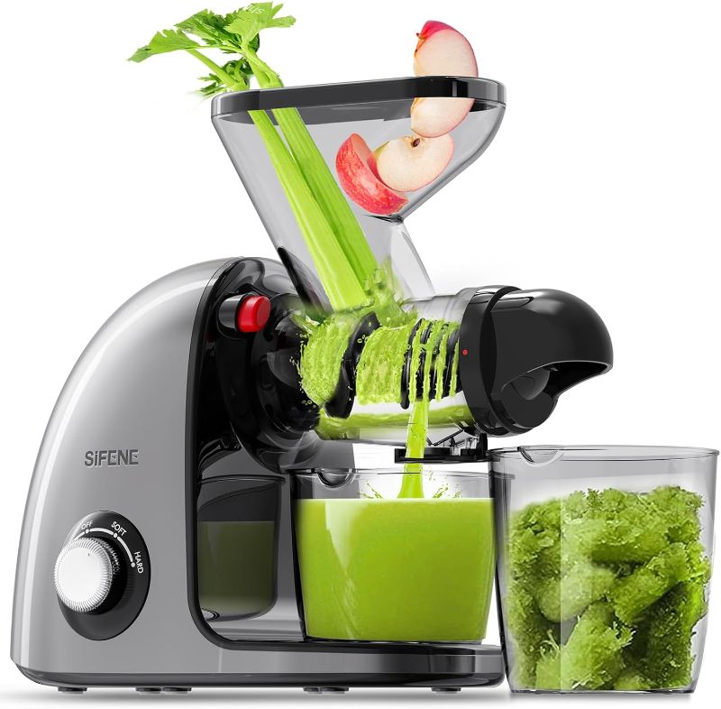 Photo 3 of 2nd Edition Big Dual Mouth Cold Press Juicer, SiFENE Slow Masticating Juicer Machines for Fruit & Vegetable, Juice Maker Extractor Anti-Clog Function, Easy to Clean, Gray