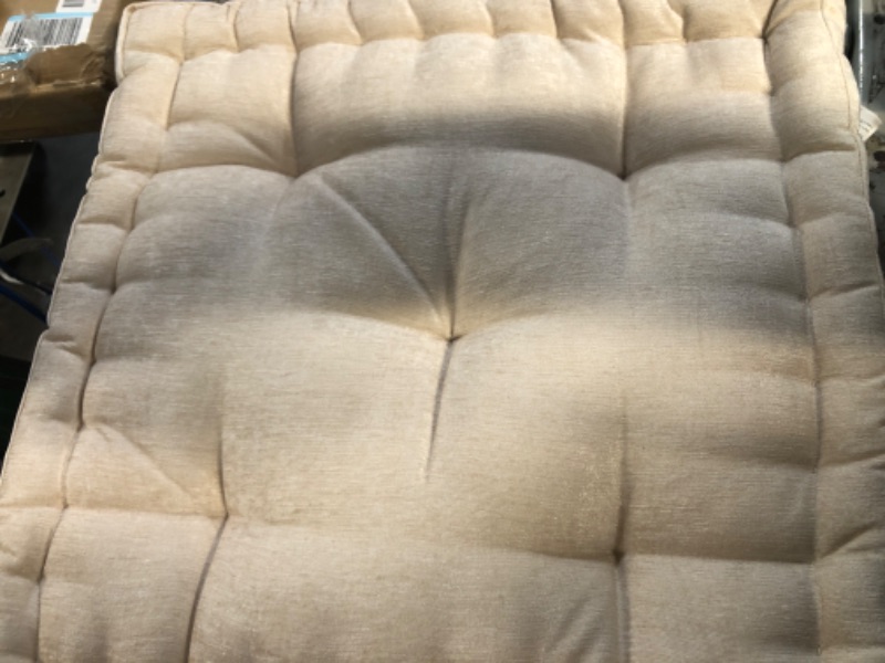 Photo 2 of Intelligent Design Azza Floor Pillow Square Pouf Chenille Tufted with Scalloped Edge Design Hypoallergenic Bench/Chair Cushion, 20” x 20” x 5”, Ivory