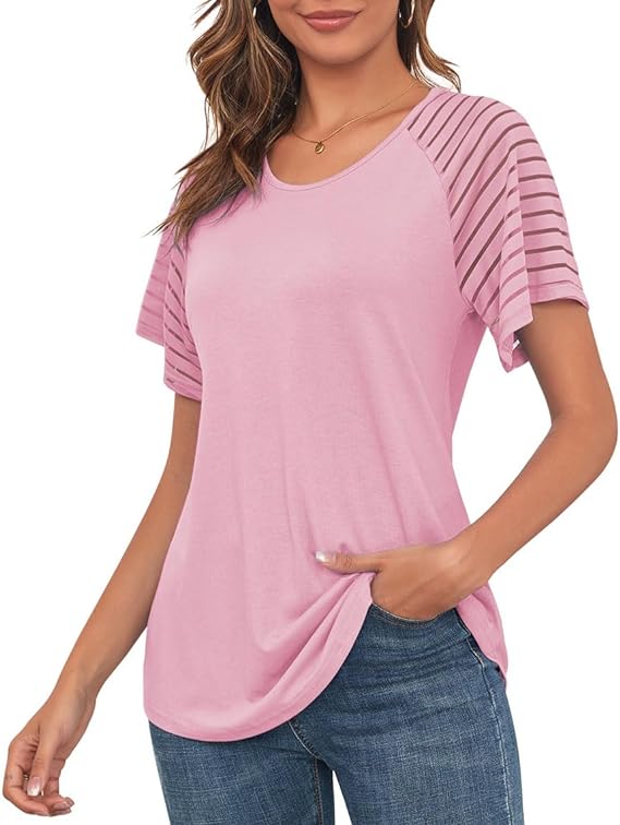 Photo 1 of MAVIS LAVEN Womens Long Sleeve Shirts/Short Sleeve Shirts V Neck Tunic Tops Mesh Striped Casual Blouses 2XL
