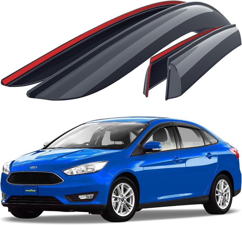 Photo 1 of Goodyear Shatterproof Side Window Deflectors for Ford Focus 2012-2018, Tape-on Rain Guards, Window Visors for Cars