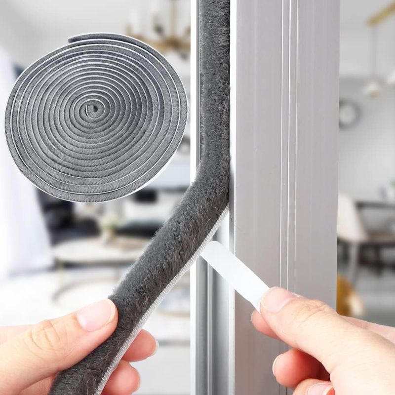 Photo 1 of 33ft Weather Stripping Brush for Sliding Windows/Doors Frame Side, (33ft 0.35''Wide x 0.6''Thick, Gray)