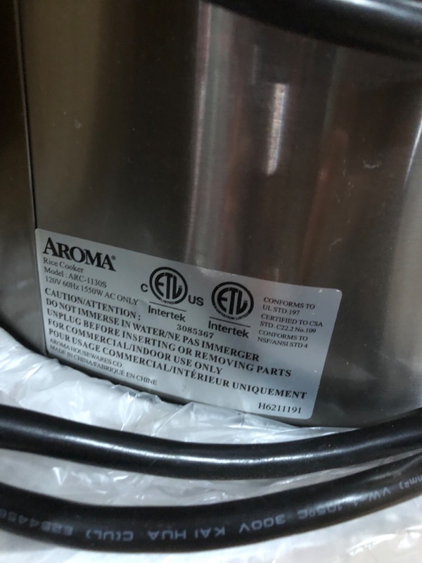 Photo 3 of (NON-FUNCTIONAL) Aroma Housewares 60-Cup (Cooked) (30-Cup UNCOOKED) Commercial Rice Cooker, Stainless Steel Exterior (ARC-1130S)