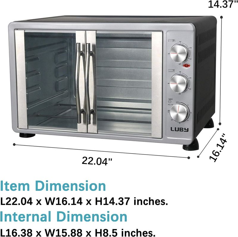 Photo 4 of (NON-REFUNDABLE) LUBY Large Toaster Oven Countertop, French Door Designed, 55L, 18 Slices, 14'' pizza, 20lb Turkey, Silver