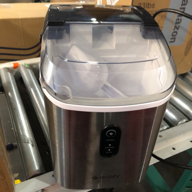 Photo 1 of ecozy Nugget Ice Maker Countertop - Chewable Pellet Ice Cubes, 33 lbs Daily Output, Stainless Steel Housing, Self-Cleaning Ice Machine with Ice Bags for Parties, Kitchen, Bar, Office, Silver