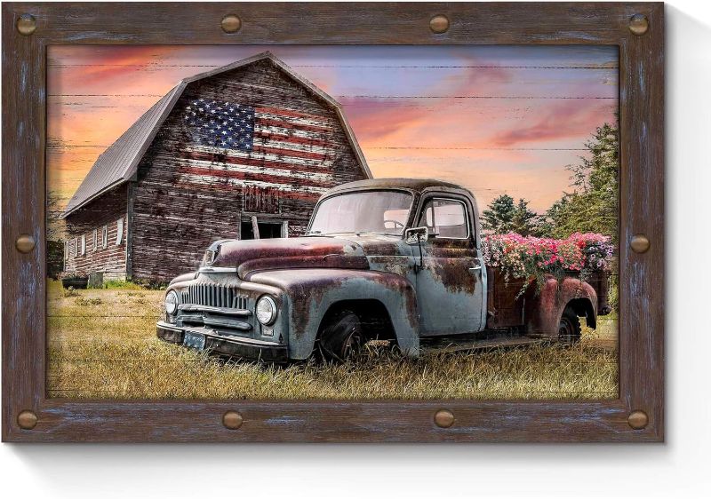 Photo 1 of 
Farmhouse Car Wooden Wall Art: Rustic Barn Rusty Truck Artwork Classic 