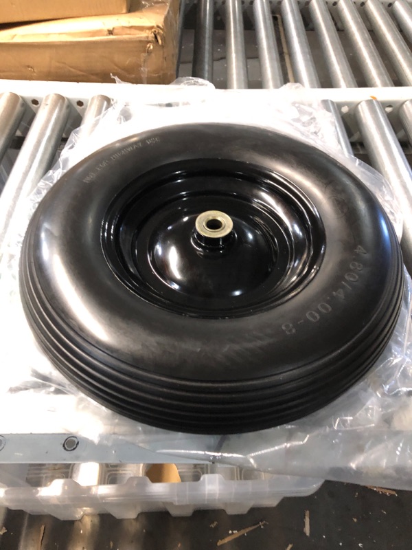 Photo 1 of AR-PRO 4.80/4.00-8" Flat Free Tire - 14.5”D x 3.2”W Universal Solid Wheelbarrow Tire with 3” Hub and 5/8” Bearings
