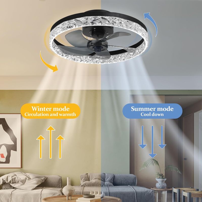 Photo 3 of (READ NOTES) SCAWAIL Ceiling Fans with Lights Smart Ceiling Fan with Remote Control Dimmable 3 Color 6 Speeds Low Profile Ceiling Fan Light for Bedroom Living Room Kitchen Black