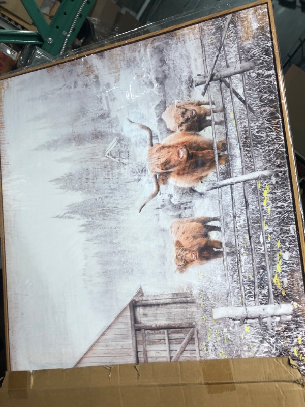 Photo 4 of *damaged* vgrozirh Wall Art Highland Cow Yellow flower Brown Cow Nature 