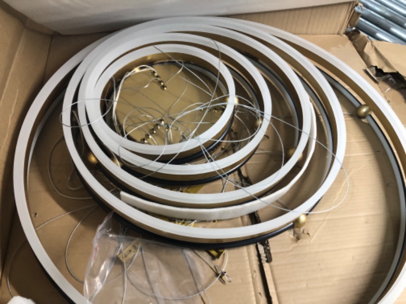 Photo 1 of ***NO REMOTE***Benkut D31.5 5-Rings Modern LED Chandelier Black Gold Large Dimmable LED Pendant Lighting with Remote Control 150W High Ceiling Chandeliers for Villa Foyer Staircase(3000K-6500K, 10-Ring Lighting) 5 Ring Black Gold