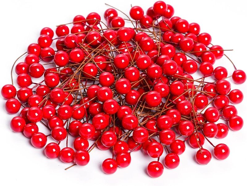 Photo 1 of ( 2PACKS) Lystaii 200pcs Artificial Holly Berries Mini 10 mm Christmas Fake Berries with Wire Stems Artificial Berry Fake Berry Stems Picks for Christmas Tree...

