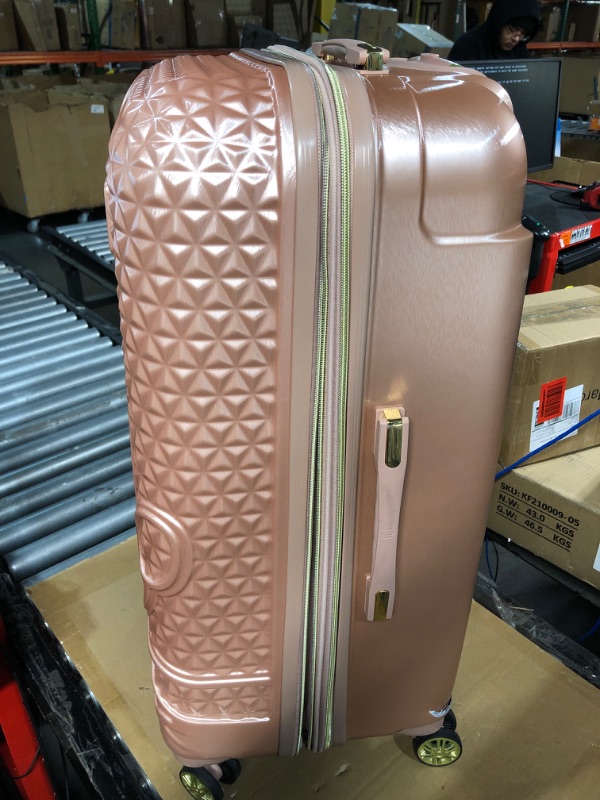 Photo 2 of ***BOTTOM WHEEL CAVED IN - SEE PICTURES***
FUL Disney Mickey Mouse 29 Inch Rolling Luggage, Molded Hardshell Carry On Suitcase with Wheels, Rose Gold