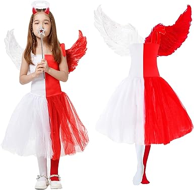 Photo 1 of WATCPNO Devil and Angel Halloween Costume for Girls - Half Angel Half Devil Dress, MEDIUM